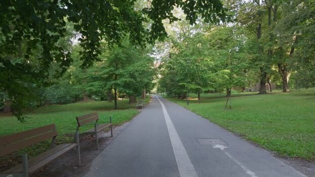 View of a peaceful park path in Olomouc Czechia.