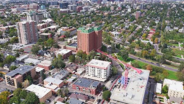Aerial view of Cherry Creek urban development in Denver United States.