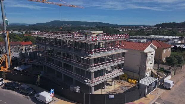 Aerial view of construction site in Barcelos Portugal.