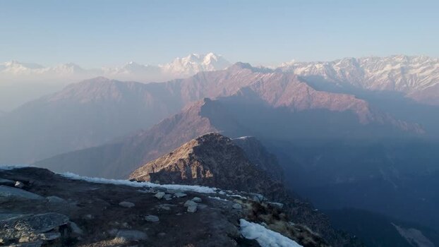 Aerial view of the Himalayan mountain ranges in Chopta India.