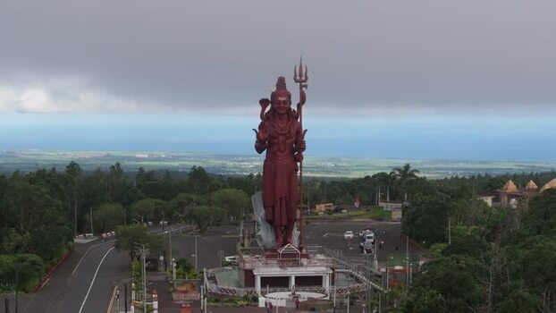 Aerial view of the Shiva statue at Grand Bassin Mauritius.