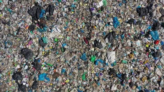 Aerial view of a large landfill site in Russia.