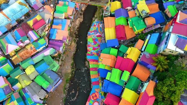 Aerial view of Kampung Warna Warni Jodipan Indonesia. Aerial view of Kampung Warna Warni Jodipan Indonesia.