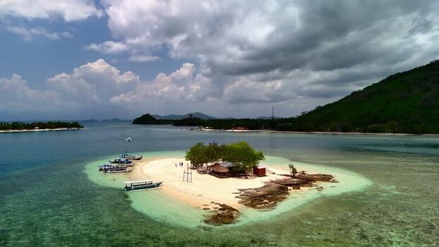 Aerial view of Gili Bedis island and boats Indonesia. Aerial view of Gili Bedis island and boats Indonesia.