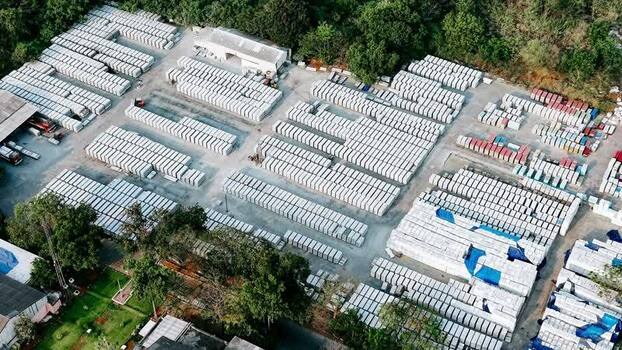 Aerial view of fiber cement sheets in a storage yard India.