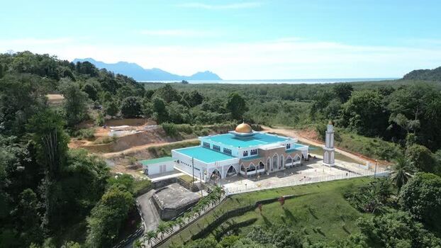 Aerial view of a mosque in Sarawak Malaysia. Aerial view of a mosque in Sarawak Malaysia.