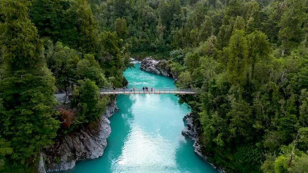 Aerial view of Hokitika Gorge bridge New Zealand. Aerial view of Hokitika Gorge bridge New Zealand.