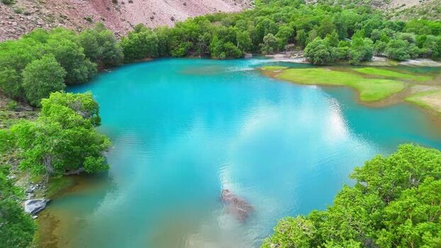 Aerial view of the turquoise waters of Qullai Vudor Tajikistan. Aerial view of the turquoise waters of Qullai Vudor Tajikistan.
