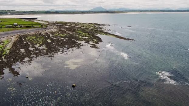 Aerial view of Storm Beach and rocky coastline Ireland.