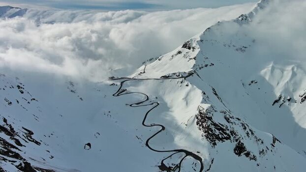 Aerial view of Grossglockner High Alpine Road in winter Austria. Aerial view of Grossglockner High Alpine Road in winter Austria.