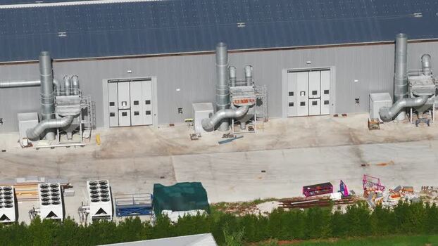 Aerial view of industrial facility in Spoleto Italy.