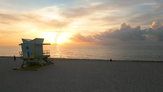 Aerial view of lifeguard tower on Miami Beach United States. Aerial view of lifeguard tower on Miami Beach United States.