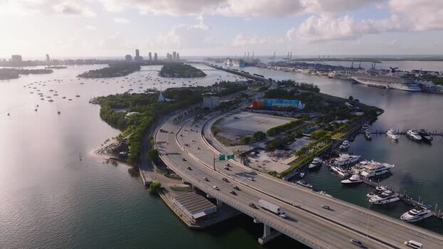 Aerial view of MacArthur Causeway United States.