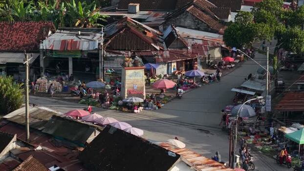 Aerial view of a bustling local market in Kemalang Indonesia. Aerial view of a bustling local market in Kemalang Indonesia.