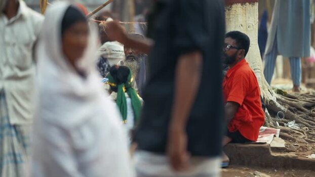 View of people at the Mahasthan archaeological site Bangladesh.