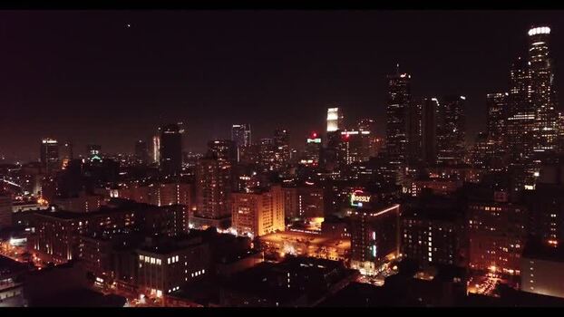Aerial view of the illuminated downtown skyline United States. Aerial view of the illuminated downtown skyline United States.
