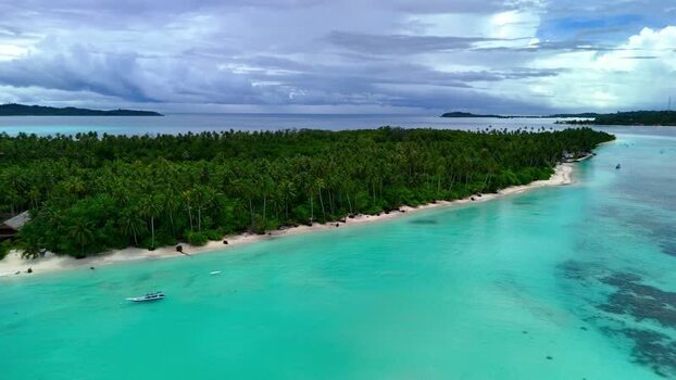 Aerial view of Sipura Island and tropical coastline Indonesia.