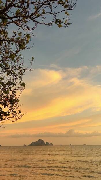 View of a golden sunset over the Andaman Sea Thailand.
