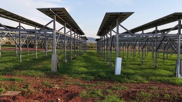 Aerial view of solar panel array in Terrasini Italy.