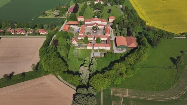 Aerial view of Schloss Beberbeck estate and green fields Germany. Aerial view of Schloss Beberbeck estate and green fields Germany.