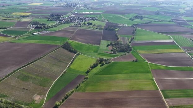 Aerial view of agricultural fields France.