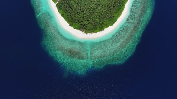 Aerial view of a tropical island with coral reefs in Maldives. Aerial view of a tropical island with coral reefs in Maldives.