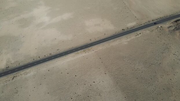 Aerial View of a road across the desert Canary Islands Spain.