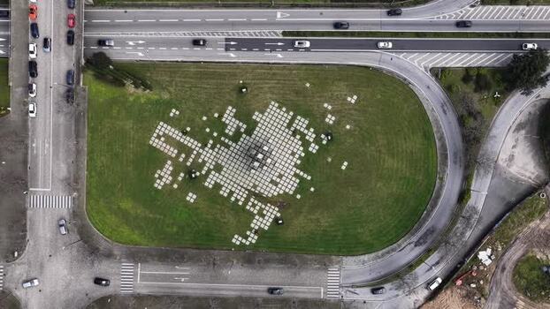 Aerial view of roundabout with monument Portugal.