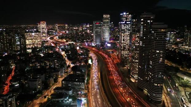 Aerial view of Azrieli Center and highways Israel.
