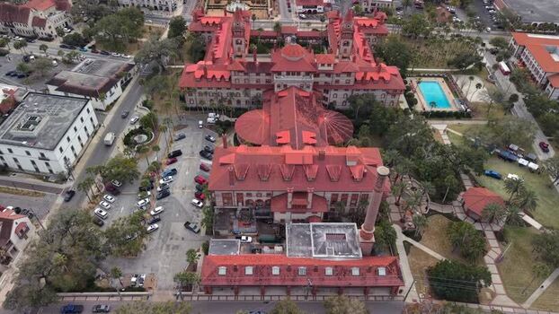 Aerial view of the historic Lightner Museum with red rooftops United States. Aerial view of the historic Lightner Museum with red rooftops United States.