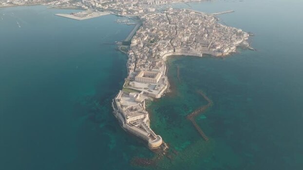 Aerial view of Island of Ortigia and Castello Maniace Italy. Aerial view of Island of Ortigia and Castello Maniace Italy.