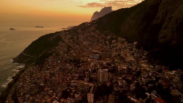Aerial view of Rocinha favela at sunset in Rio de Janeiro Brazil. Aerial view of Rocinha favela at sunset in Rio de Janeiro Brazil.