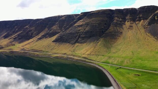 Aerial view of Hvalfjordur fjord and steep cliffs Iceland. Aerial view of Hvalfjordur fjord and steep cliffs Iceland.