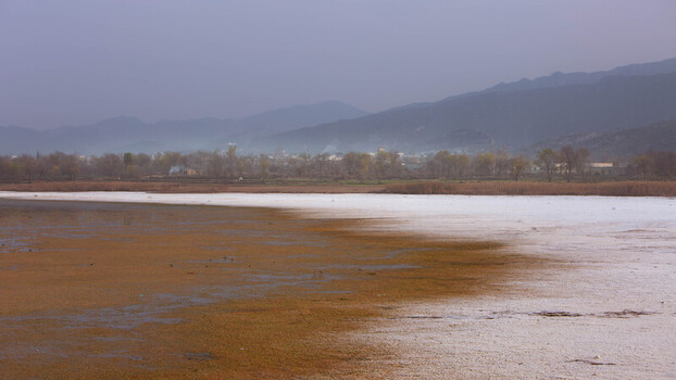 view of a tranquil landscape where golden reeds meet the shimmering expanse of a salt lake under a soft hazy sky Uchhali Lake Pakistan view of a tranquil landscape where golden reeds meet the shimmering expanse of a salt lake under a soft hazy sky Uchhali Lake Pakistan