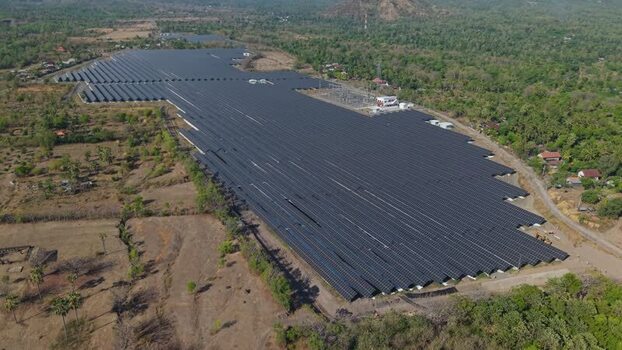 Aerial view of PLTS Bali Timur solar farm in Kubu Indonesia. Aerial view of PLTS Bali Timur solar farm in Kubu Indonesia.