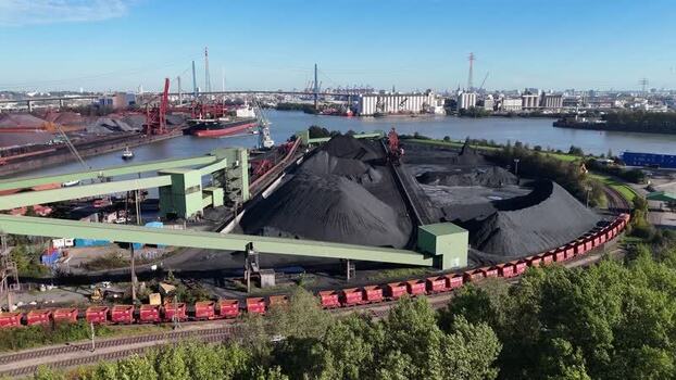 Aerial view of Hansaport coal terminal in Hamburg Germany. Aerial view of Hansaport coal terminal in Hamburg Germany.