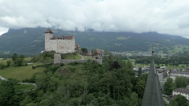Aerial view of Vaduz Castle in Liechtenstein.