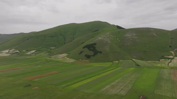 Aerial view of the Italy shaped forest in Castelluccio Italy.
