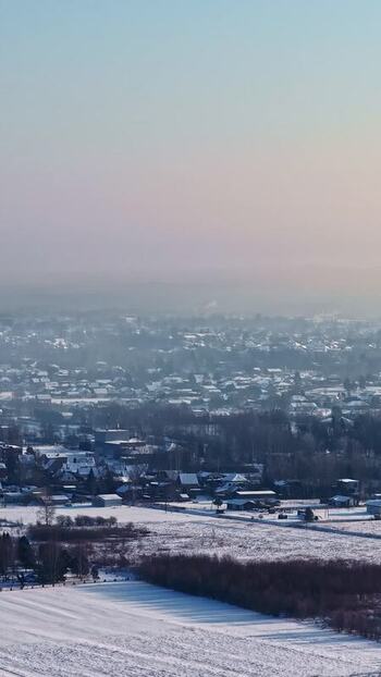 Aerial view of snow covered landscape in Jelgava Municipality Latvia.