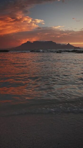 View of Table Mountain at sunset South Africa.