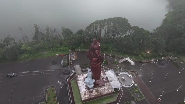 Aerial view of Lord Shiva statue at Grand Bassin Mauritius.