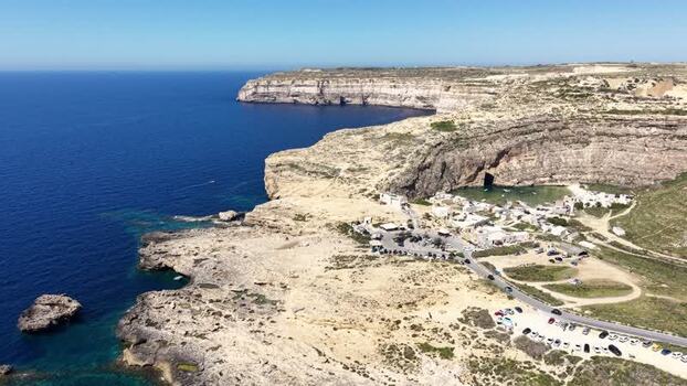 Aerial view of Dwejra Bay and rugged cliffs in Gozo region Malta. Aerial view of Dwejra Bay and rugged cliffs in Gozo region Malta.