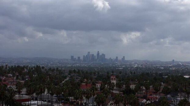 Aerial view of Los Angeles skyline from Baldwin Hills United States.
