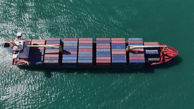 Aerial view of a container ship Portugal.