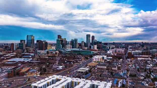 Aerial view of Denver skyline and urban architecture United States.
