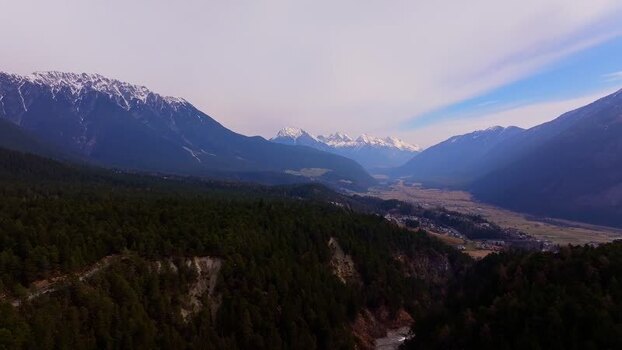 Aerial view of the Alpine valley and mountains near Imst Austria.
