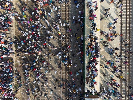 Tongi Bangladesh 04 February 2024 Aerial view of Tongi Junction with a massive crowd of people gathered on the railway tracks and train roof during Bishwa Ijtema. Tongi Bangladesh 04 February 2024 Aerial view of Tongi Junction with a massive crowd of people gathered on the railway tracks and train roof during Bishwa Ijtema.