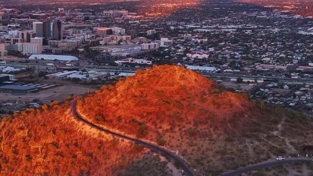 Aerial view of Tucson mountain with road United States. Aerial view of Tucson mountain with road United States.