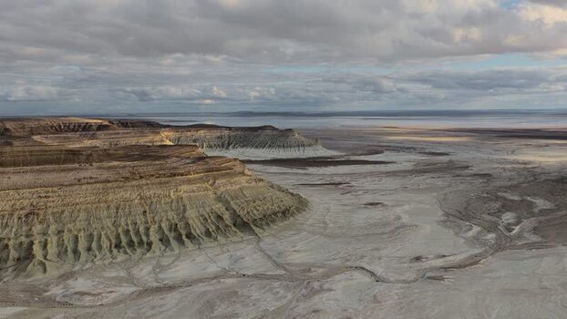Aerial view of Bozjyra cliffs in Kazakhstan.