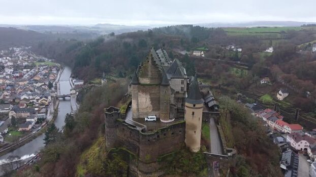 Aerial view of Vianden Castle in Vianden Luxembourg.